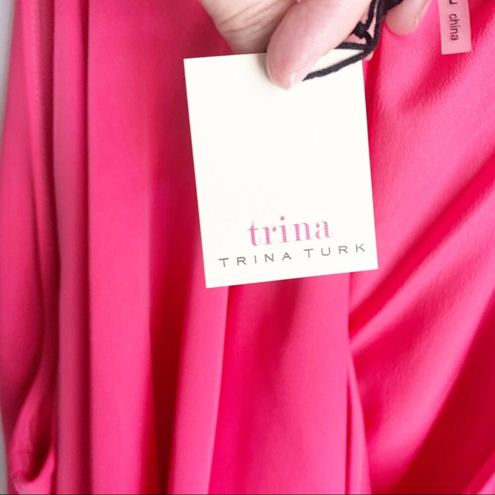Trina Turk True Love Ruffle Halter Dress Cosmic Pink Strappy Sleeves NEW Large L - Picture 8 of 14